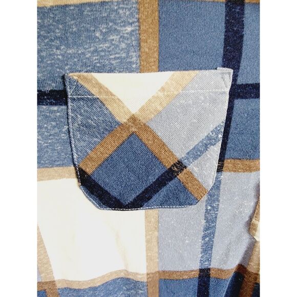 New York Laundry 3X Plaid Soft‎ V-Neck Roll Tab Sleeve Tunic Top Blue Gold - Picture 7 of 9